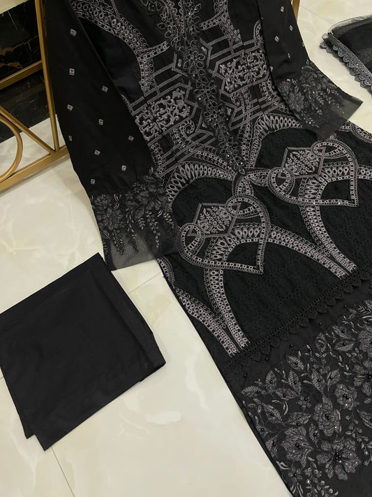 3-Piece Cotton Lawn Suit with Net Dupatta