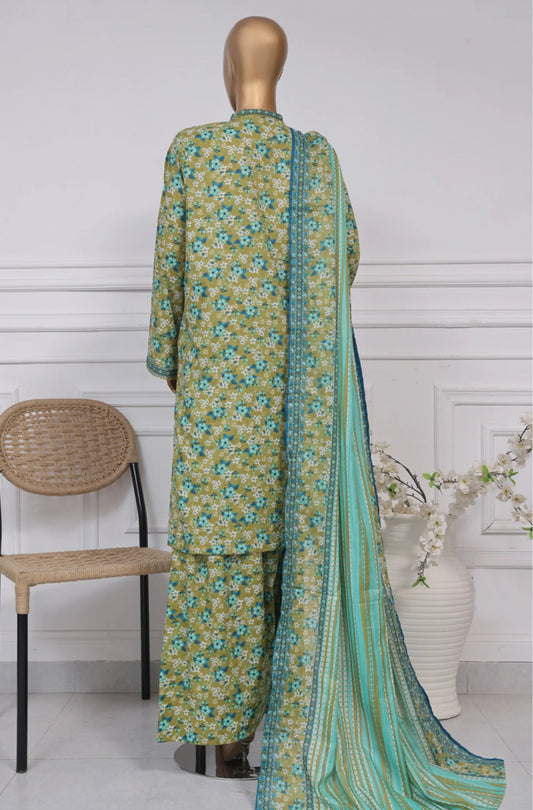 3-Piece Stitched Lawn Suit – Printed Design with Digital Dupatta