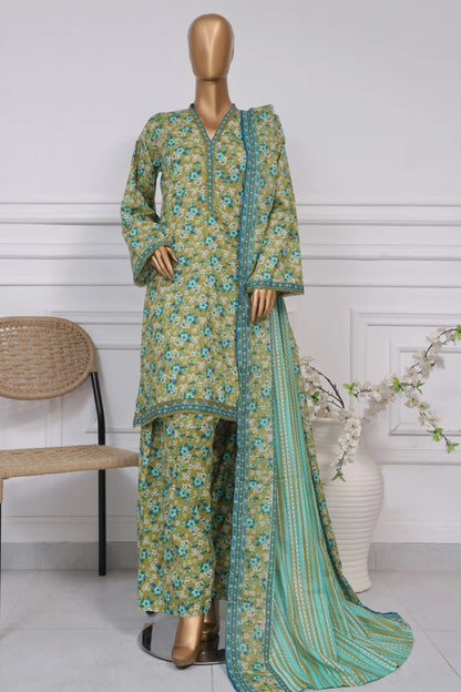 3-Piece Stitched Lawn Suit – Printed Design with Digital Dupatta