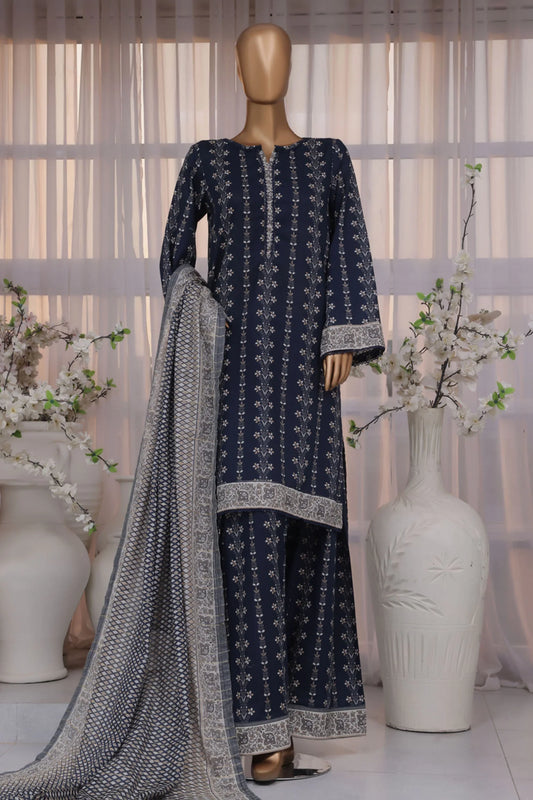 3-Piece Stitched Lawn Suit with Printed Trouser & Digital Dupatta