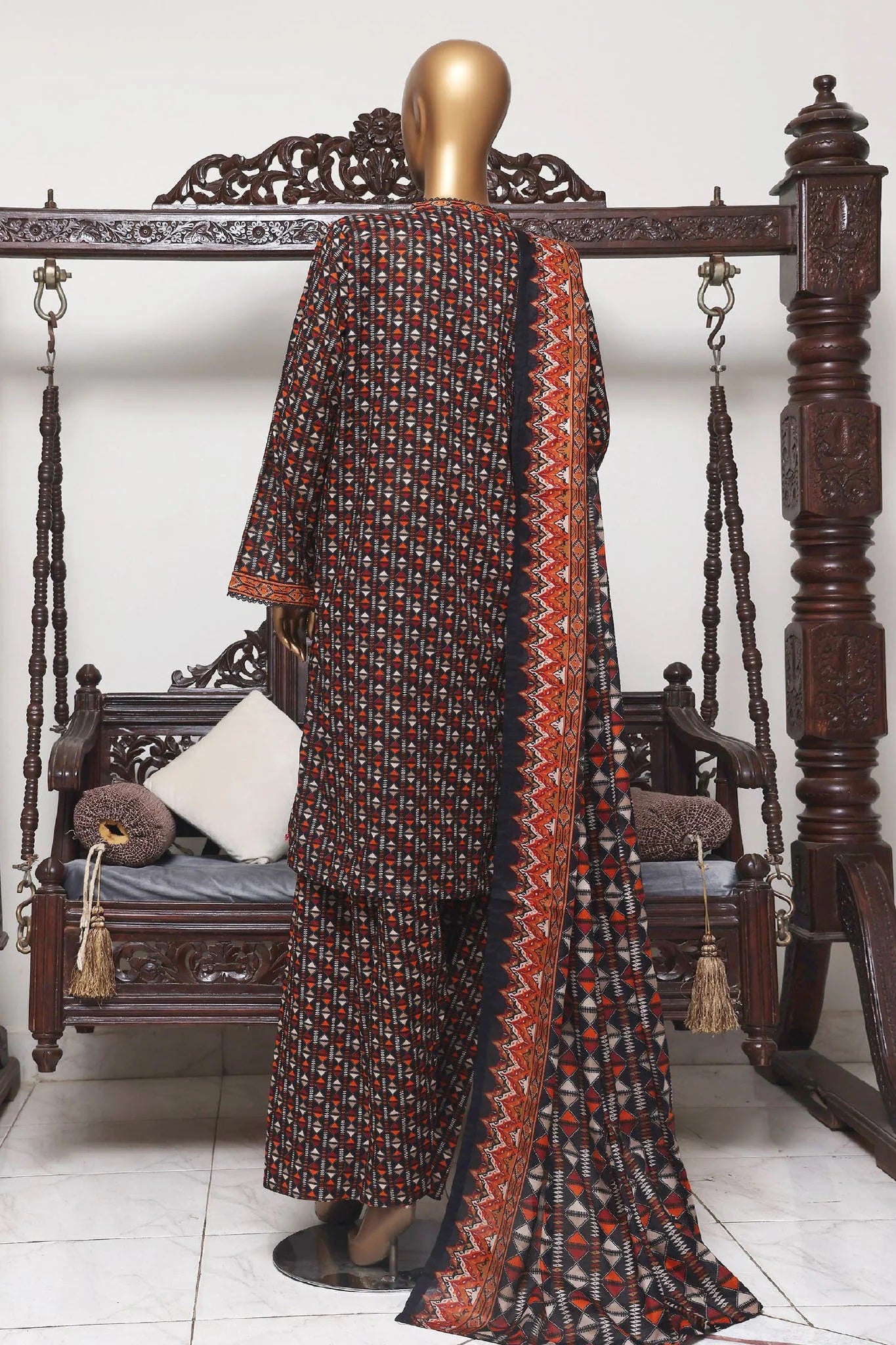 Stitched Lawn Suit – 3-Piece Set with Printed Trousers & Digital Dupatta