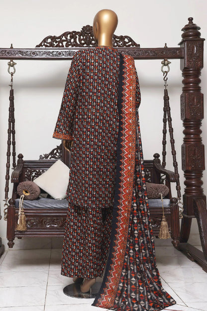 Stitched Lawn Suit – 3-Piece Set with Printed Trousers & Digital Dupatta