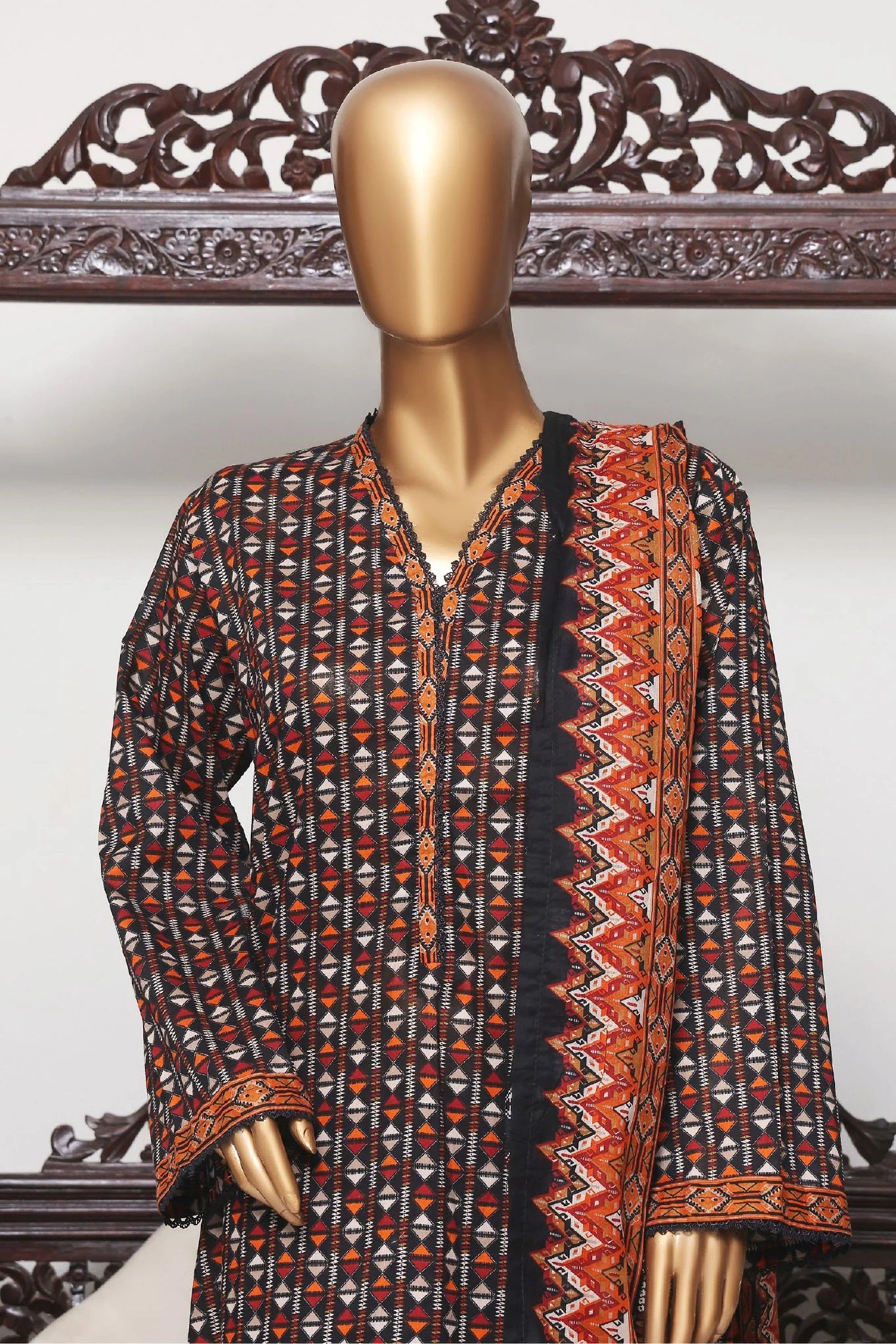 Stitched Lawn Suit – 3-Piece Set with Printed Trousers & Digital Dupatta