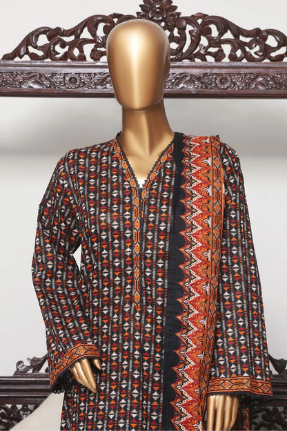 Stitched Lawn Suit – 3-Piece Set with Printed Trousers & Digital Dupatta