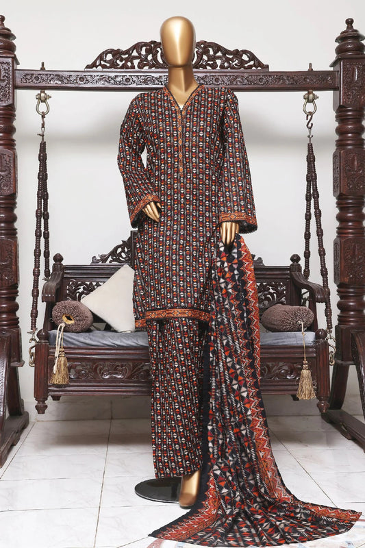 Stitched Lawn Suit – 3-Piece Set with Printed Trousers & Digital Dupatta